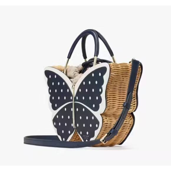 Kate Spade Wing It Polka Dot Wicker Butterfly Satchel - Brand New & Rare - Picture 4 of 14